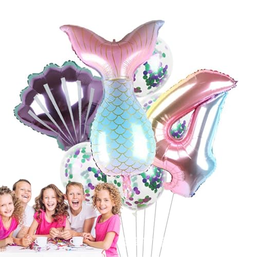 Meerjungfrau-Party-Ballon-Set | Meer-Ballon-Meerjungfrau-Ballons-Kit | Meerjungfrauenschwanz-Luftballons, Folienballons unter dem Meer für Mädchen, 7 Stück Geburtstagsparty-Dekorationen von EUBEISAQI