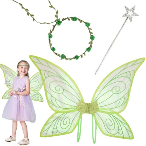 EUBSWA Feenflügel Kostüm für Damen, Schmetterlingsflügel mit Elfenflügel Blumenkranz für Karneval Schmetterling Kostüm Feenkostüm für Kinder Erwachsene, Grün EUBSWA Feenflügel Kostüm für Damen, Schmetterlingsflügel mit Elfenflügel Blumenkranz für Karneval Schmetterling Kostüm Feenkostüm für Kinder Erwachsene, Grün von EUBSWA