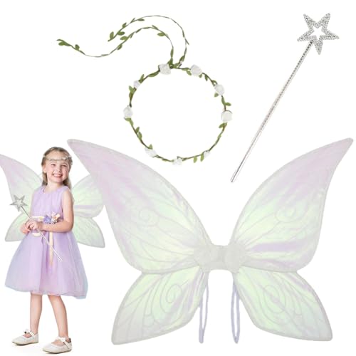 EUBSWA Feenflügel Kostüm für Damen, Schmetterlingsflügel mit Elfenflügel Blumenkranz für Karneval Schmetterling Kostüm Feenkostüm für Kinder Erwachsene, Weiß EUBSWA Feenflügel Kostüm für Damen, Schmetterlingsflügel mit Elfenflügel Blumenkranz für Karneval Schmetterling Kostüm Feenkostüm für Kinder Erwachsene, Weiß von EUBSWA