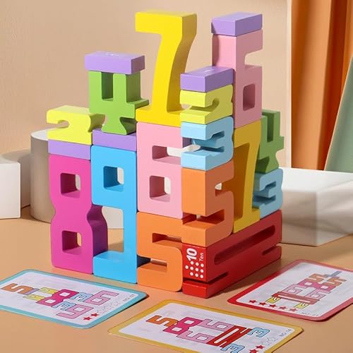 EUBSWA Holz Ziffer Stapel Bauklötze, Sensorische Ziffernklötze, 1-10 Ziffernspiel Wooden Number Building Blocks Geschenk für Jungen und Mädchen von EUBSWA