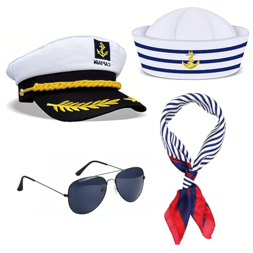 EUBSWA Kapitän Stewardess Kostüm Set für Männer Frauen, Marine Matrosen Kostüm Zubehör mit Matrosenhut und Sonnenbrille für Flugzeuge Yacht Verkleiden Party EUBSWA Kapitän Stewardess Kostüm Set für Männer Frauen, Marine Matrosen Kostüm Zubehör mit Matrosenhut und Sonnenbrille für Flugzeuge Yacht Verkleiden Party von EUBSWA