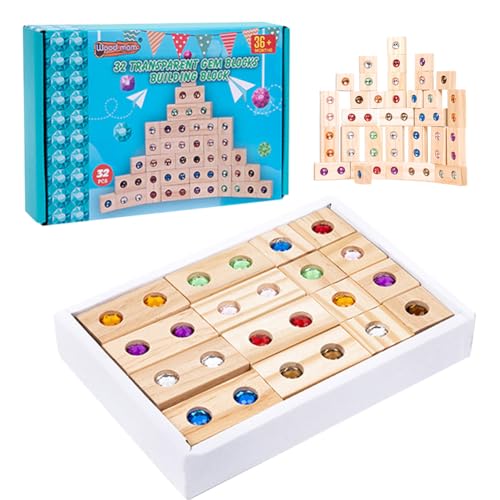 EUBSWA Regenbogen Bausteine Stapelspielzeug 32 Stück, Holzbausteine Stapelblock mit Acryl Edelstein, Sensorik Konstruktions Pädagogisches Lernspielzeug für Kinder EUBSWA Regenbogen Bausteine Stapelspielzeug 32 Stück, Holzbausteine Stapelblock mit Acryl Edelstein, Sensorik Konstruktions Pädagogisches Lernspielzeug für Kinder von EUBSWA