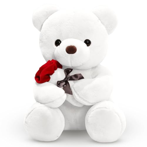 EUBSWA Teddybär mit Rose Plüschtier 35cm, Teddybären Plüsch Kuscheltier Spielzeug Geschenke für Kinder Mädchen Mutter zu Geburtstag, Valentinstag, Weiß EUBSWA Teddybär mit Rose Plüschtier 35cm, Teddybären Plüsch Kuscheltier Spielzeug Geschenke für Kinder Mädchen Mutter zu Geburtstag, Valentinstag, Weiß von EUBSWA