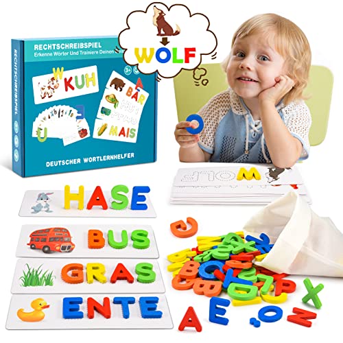 EUCOCO Buchstaben Lernen Spielzeug ab 3 4 5 6 Jahre,Lernspiele ab 4 Jahre Geschenk Junge Mädchen 3-7 Jahre Montessori Spielzeug ab 1-6 Jahre Mädchen Junge Lesen Lernen Geschenke zur Einschulung von EUCOCO
