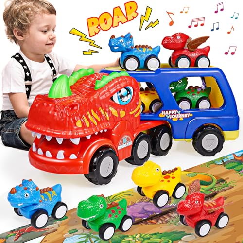 EUCOCO Dinosaurier Spielzeug, Kinderspielzeug ab 1 2 3 4 5 6 Jahre Lkw Spielzeug ab 1-6 Jahre Geschenk 1-6 Jahre Junge Auto Spielzeug Dino Geburtstagsgeschenk 1-6 Jahre Junge Autotransporter Spielzeug von EUCOCO