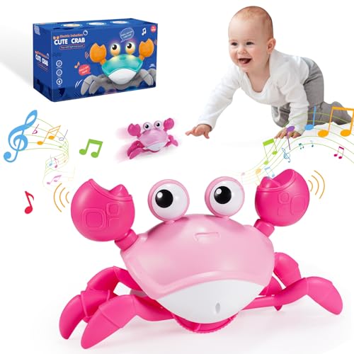 EUCOCO Krabbe Baby Spielzeug ab 6 9 12 Monate Mädchen Junge, Krabbelnde Krabbe Spielzeug ab 1 2 Jahr Geschenke für Kinder Spiele ab 1 2 3 Jahren Geburtstag Tummy Time Toys Musikalische Rosa von EUCOCO