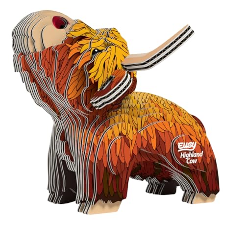EUGY 650106 Hochlandrind, 3D Tier-Puzzle für Kinder und Erwachsene zum Zusammenbauen, DIY Tierfigur, Bastelset ab 6 Jahren, Braun Ca von EUGY