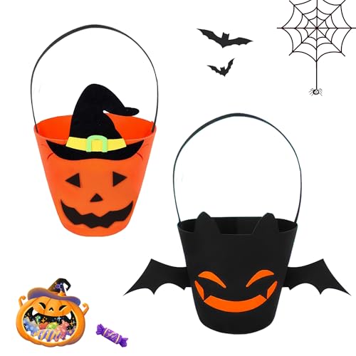 EUIOOVM 2 Stück Halloween Süßigkeiten Tasche, Halloween Fledermaus und Kürbis-Süßigkeiten Eimer Set Trick or Treattaschen Tasche Candybag für Kinder Partygeschenk und Halloween Party Deko von EUIOOVM
