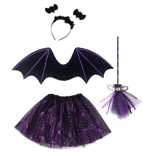 EUIOOVM 4 Stück Halloween Kostüm Kinder Fledermaus, Halloween Kostüm Mädchen Fledermaus Tutu, Halloween Kinder Kostüme Mädchen 3-8 Jahre für Halloween, Karnevals, Fasching, Cosplay Themenparty von EUIOOVM