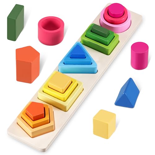 EUIOOVM Montessori Spielzeug ab 1 Jahr Holzspielzeug Motorikspielzeug Holz Lernspiele Lernspielzeug Form und Farberkennung Stapelspielzeug Baby Geschenke für Baby Jungen Mädchen ab 1 2 3 Jahre von EUIOOVM