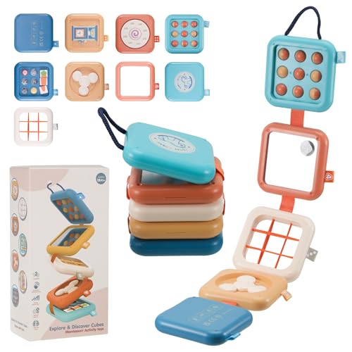 EUIOOVM Montessori Spielzeug für Baby, Busy Board Baby Reisespielzeug ab 1 Jahr, 8-in-1 Montessori Spielzeug für Jungen Mädchen Lernspielzeug, fördert Motorik und Kognition, ideales Reisespielzeug von EUIOOVM
