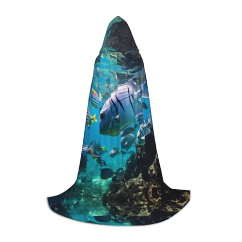 EUIYCBA Halloween Kapuzenumhang Fisch im Fluss – Zauberer-Tunika, Kapuzenmantel, Halloween-Umhang, Cosplay-Kostüme von EUIYCBA