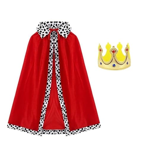 EUIYCBA Königskostüm-Set für Kinder, königlicher Umhang und Krone, roter Samt-Robe für Geburtstag, Halloween, Party, mittelalterliches Weihnachts-Krippenspiel (2-teiliges Set, Länge 130 cm) von EUIYCBA