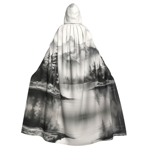 EUIYCBA Landschaftsmalerei Kapuzenumhang mit Kapuze – Herren-Bademantel mit Kapuze, Cosplay-Kostüm, Schwarz von EUIYCBA