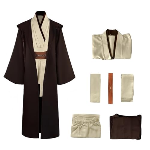 EUIYCBA Obi Wan Kenobi Kostüm für Herren, Deluxe-Robe-Set, Jedi-Ritter-Tunika mit Kapuzenumhang, Lichtschwert-Gürtel für Halloween, Cosplay (Kostüm-Set, XXXL) von EUIYCBA