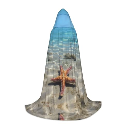 EUIYCBA Seestern im Meer Halloween Kapuzenumhang - Zauberer-Tunika, Kapuzenmantel, Halloween-Umhang, Cosplay-Kostüme von EUIYCBA
