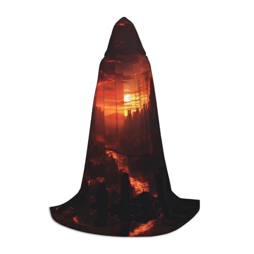 EUIYCBA Sonnenuntergang in der Stadt, Halloween-Kapuzenumhang – Zauberer-Tunika, Kapuzenmantel, Halloween-Umhang, Cosplay-Kostüme von EUIYCBA