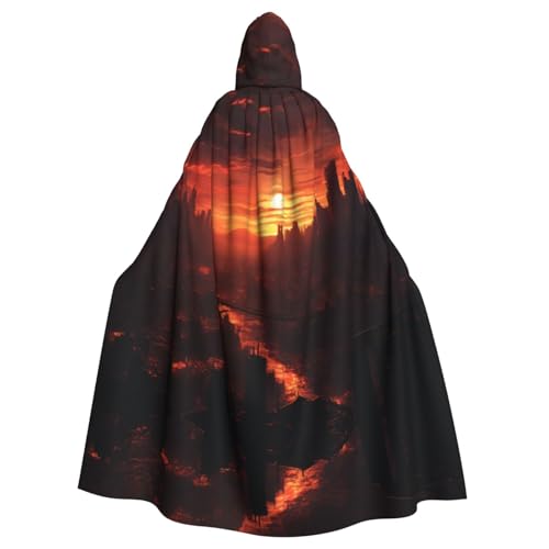 EUIYCBA Sonnenuntergang in der Stadt Kapuzenumhang mit Kapuze – Herren-Bademantel mit Kapuze, Cosplay-Kostüm, Schwarz von EUIYCBA