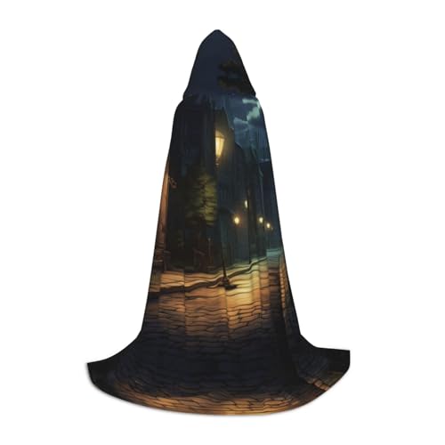 EUIYCBA Street Lights at night Halloween Hooded Cape Cloak - Wizard Tunic Hooded Robe Halloween Cloak Cosplay Costumes von EUIYCBA