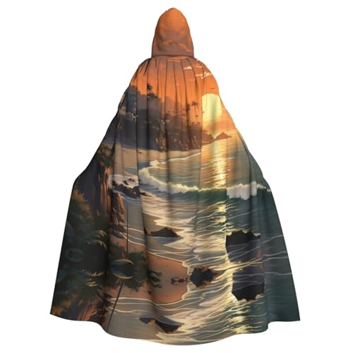 EUIYCBA Sunset Beach Kapuzenumhang mit Kapuze – Herren-Bademantel mit Kapuze, Cosplay-Kostüm, Schwarz von EUIYCBA