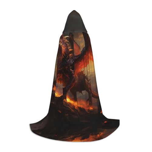 EUIYCBA The dragon on the mountain Halloween Hooded Cape Cloak - Wizard Tunic Hooded Robe Halloween Cloak Cosplay Costumes von EUIYCBA