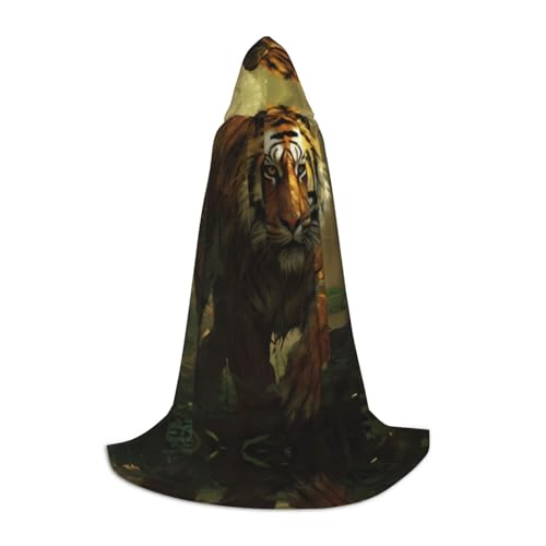EUIYCBA Tiger im Wald Halloween Kapuzenumhang - Zauberer Tunika Kapuzenmantel Halloween Umhang Cosplay Kostüme von EUIYCBA