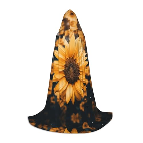 EUIYCBA Wunderschöner Sonnenblumen-Umhang mit Kapuze – Zauberer-Tunika, Kapuzenmantel, Halloween-Umhang, Cosplay-Kostüme von EUIYCBA