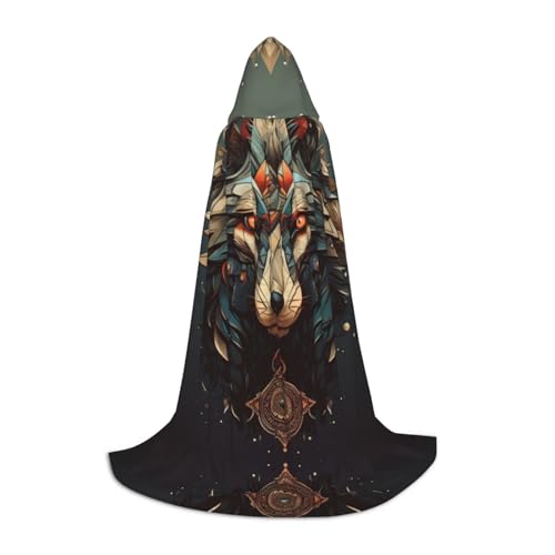 EUIYCBA Wunderschöner Wolf-Totem-Umhang mit Kapuze – Zauberer-Tunika, Kapuzenmantel, Halloween-Umhang, Cosplay-Kostüme von EUIYCBA
