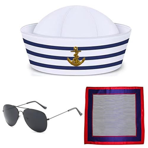 EULAPGOE 3 Stück Streifen Matrosenmütze und Schal-Set, Matrosenmütze Kapitänsmütze Marine Hut Blau mit Weißen Segelhüten für Kinder Marine Kostüm Zubehör, Verkleidung Party EULAPGOE 3 Stück Streifen Matrosenmütze und Schal-Set, Matrosenmütze Kapitänsmütze Marine Hut Blau mit Weißen Segelhüten für Kinder Marine Kostüm Zubehör, Verkleidung Party von EULAPGOE