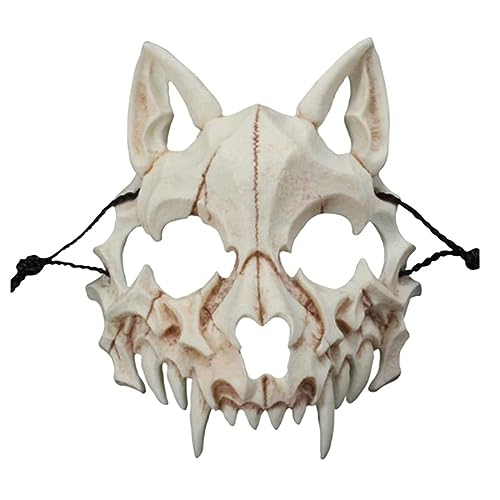 EULAPGOE Tier Skelett Maske Halloween, Harz Hund Schädel Knochen Zähne Scary Horror Devil Wolf Werwolf Maske Halbmaske für Karneval Fasching Kostüm Halloween Maske Skelett kinnlos von EULAPGOE