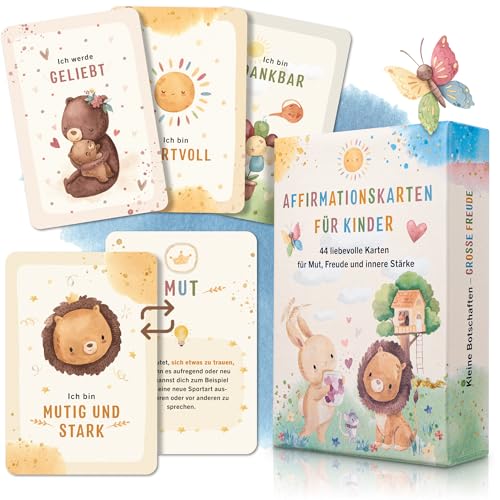EULENTALER® Affirmationskarten für Kinder I Von Pädagogen gestaltet I 44 liebevoll handgemalte Achtsamkeitskarten für Selbstbewusstsein, Mut und Lebensfreude – mit Übungen & Erklärbuch von EULENTALER