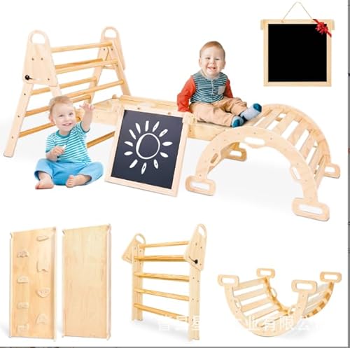 EULEUY Holz Kletterdreieck mit Rutsche, Kletterwand und Tafel für Kinder, Montessori Kletterbogen, Naturholz EULEUY Holz Kletterdreieck mit Rutsche, Kletterwand und Tafel für Kinder, Montessori Kletterbogen, Naturholz von EULEUY