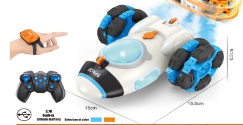 EULEUY Neues Gesten-Sensor-Spielzeugauto mit Doppelseitigem Aufrichtgang, Coolen LED-Lichtern, Simulations-Raketen-Sprühfunktion, Fernbedienung per Handgriff oder Armband – Ideal für Kinder von EULEUY