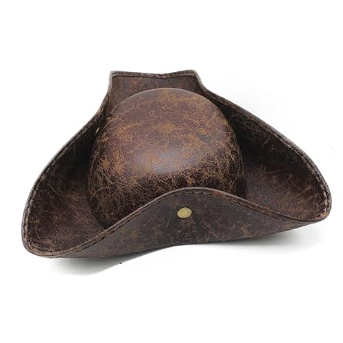 EUPSIIU 1 Stück Piratenhut Dreisporn Hut Halloween Kapitän Kostüm Zubehör Mittelalter Antiker Kolonialstil Piraten Kappe für Mottoparty Halloween Cosplay Rolle Kosmetik Zubehör (Braun) von EUPSIIU