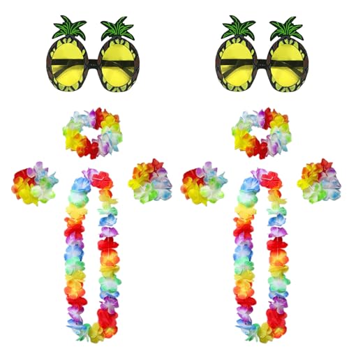 EUPSIIU 10 Stück Hawaii Kostüm Set, Blumenkette, Blume-Armbänder, Haarblume, Ananas-Sonnenbrille für Party FeierKostüm Fancy Dress und Tropical Beach Party (Bunt) von EUPSIIU