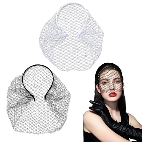 EUPSIIU 2 Stück Fascinator, Vintage Schwarz Schleier, 20er 50er Kopfschmuck, Schleier Spitze Tiara Fascinators, Weiss Mesh Schleier Stirnband, Mesh Spitze Stirnband (Schwarz, Weiss) von EUPSIIU
