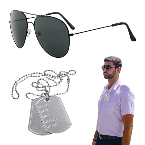 EUPSIIU 2 Stück Flieger Captain Kostüm für Männer Damen, Armee Taktische Accessoires Sonnenbrille Erkennungsmarke Armee Militärmütze Zubehör Captain Fancy Dress für Halloween Kostüm Dress up (2PCS) EUPSIIU 2 Stück Flieger Captain Kostüm für Männer Damen, Armee Taktische Accessoires Sonnenbrille Erkennungsmarke Armee Militärmütze Zubehör Captain Fancy Dress für Halloween Kostüm Dress up (2PCS) von EUPSIIU