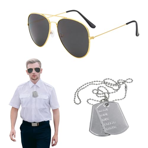 EUPSIIU 2 Stück Flieger Captain Kostüm für Männer Damen Armee Taktische Militärmütze Accessoires Sonnenbrille Erkennungsmarke Armee Captain Fancy Dress für Zubehör Halloween Kostüm Dress up (2PCS) EUPSIIU 2 Stück Flieger Captain Kostüm für Männer Damen Armee Taktische Militärmütze Accessoires Sonnenbrille Erkennungsmarke Armee Captain Fancy Dress für Zubehör Halloween Kostüm Dress up (2PCS) von EUPSIIU