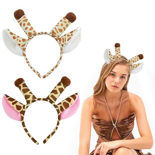 EUPSIIU 2 Stück Giraffenohren Haarreife, Kostüm Giraffen für Kinder Erwachsener, Tierkleid Stirnbänder Kostüm Cosplay fürTierohren Stirnband Halloween Karneval von EUPSIIU