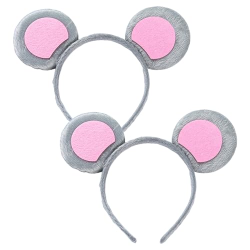 EUPSIIU 2 Stück Haarreifen Maus Ohren Stirnband Maus Ohren Haarreif Grau Stirnbänder Tier Maus Kostüm für Kinder Erwachsener, Mäuschen Haarreif für Fasching Karneval Party Kostüm Accessoires (Maus) von EUPSIIU