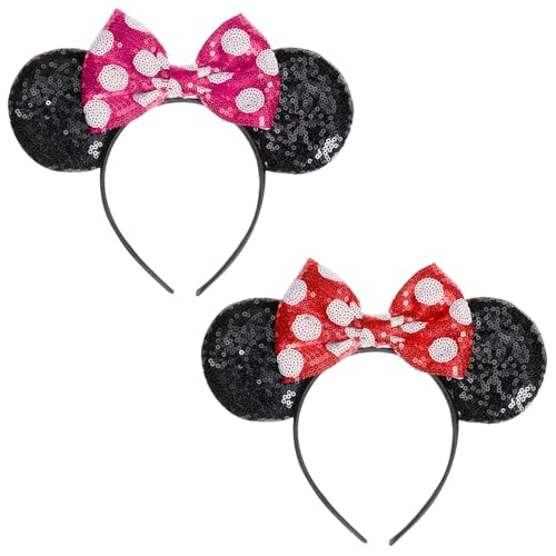 EUPSIIU 2 Stück Ohren Maus Glitter Schmetterling Haarband Mädchen Bow Schleife Stirnbänder Mädchen Headbands Mouse Ears für Kinder & Erwachsene Partys Cosplay Kostüm, Weihnachten Haarband (2 Colours) von EUPSIIU