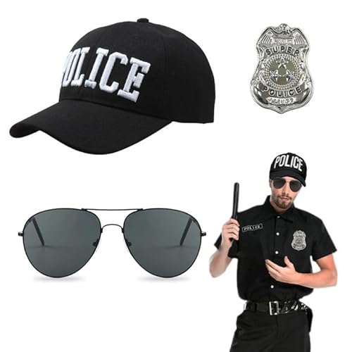 EUPSIIU 3 Stück Polizei Kostüm Set mit Polizei Hut Sonnenbrille Polizist Abzeichen, Polizei Käppi Kappe Polizei Cap Polizeimütze Detective Cop Swat Rollenspiel Zubehör Halloween Party Dress up (3PCS) EUPSIIU 3 Stück Polizei Kostüm Set mit Polizei Hut Sonnenbrille Polizist Abzeichen, Polizei Käppi Kappe Polizei Cap Polizeimütze Detective Cop Swat Rollenspiel Zubehör Halloween Party Dress up (3PCS) von EUPSIIU