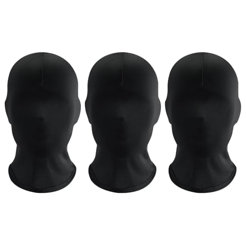 EUPSIIU 3 Stück Vollgesichtsmaske Halloween Schwarz Vollgesichtsmaske Spandex Kopfmaske Kostüm Unisex Gesichtslose Maske für Halloween Party Kostüm Cosplay für Skifahren Laufen Radfahren (Schwarz) von EUPSIIU