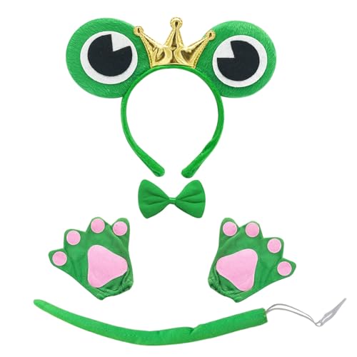 EUPSIIU 4 Stück Froschkostüm für Kinder Halloween Tierkostüm Frosch Stirnband Schleife Handschuhe Schwanz Kostüme Frösche Tier kostüm für Kinder Fasching Tier Fency Dress Mädchen Geschenk (Grün) von EUPSIIU