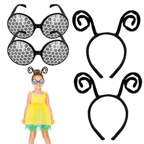 EUPSIIU 4 Stücke Antenne Stirnband, Samt-Ameisenantenne Haarband, Schmetterlings-Antennen-Stirnband, Fühler Haarreif, Insektenaugen Brille, Bienen-Stirnband, für Halloween Maskerade Party von EUPSIIU