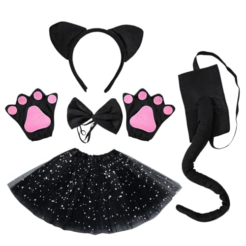 EUPSIIU 5 Stück Kostüm Katze Mädchen Tierkostüm Kinder mit Katzenohren Stirnband Kätzchen Schwanz Fliege Pfoten Handschuhe Tutu für Karneval Halloween Kostüm Katze Ohren Cosplay Partys (Schwarz) EUPSIIU 5 Stück Kostüm Katze Mädchen Tierkostüm Kinder mit Katzenohren Stirnband Kätzchen Schwanz Fliege Pfoten Handschuhe Tutu für Karneval Halloween Kostüm Katze Ohren Cosplay Partys (Schwarz) von EUPSIIU