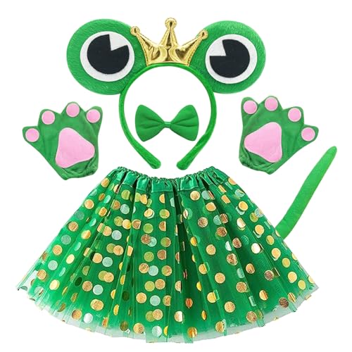 EUPSIIU 6 Stück Froschkostüm für Kinder Halloween Tierkostüm Frosch Stirnband Schleife Handschuhe Schwanz Tutu Kostüme Frösche für Kinder Fasching Tier Fency Dress Mädchen Geschenk Karneval(Grün) von EUPSIIU