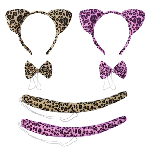 EUPSIIU 6 Stück Kostüm Leoparden für Kinder Tierkostüm mit Leoparden Ohren Stirnband Schwanz Fliege für Mädchen Karneval Fasching Halloween TierKostüm Leoparden Cosplay Party Tier Dress Up (6PCS) von EUPSIIU