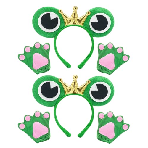 EUPSIIU Froschkostüm für Erwachsene Kinder Halloween Froschkönig Prinzessin Haarreifen, Frosch-Handschuhe, Tierkostüm Frosch Stirnband Handschuhe Kostüme Frösche für Karneval Cosplay (Frosch) von EUPSIIU