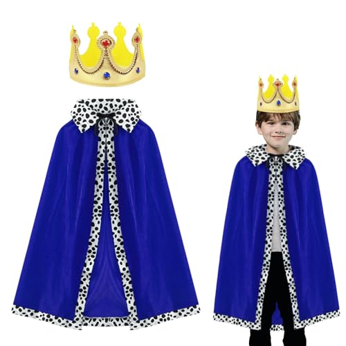EUPSIIU King Queen Kostüm Set King Robe Queen Robe mit Krone Königinsmantel Robe Umhang für King Queen Rollenspiel Halloween Kostüm Bühnenleistung Cosplay Mottoparty Halloween (2 Stück) von EUPSIIU